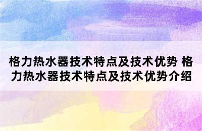 格力热水器技术特点及技术优势 格力热水器技术特点及技术优势介绍